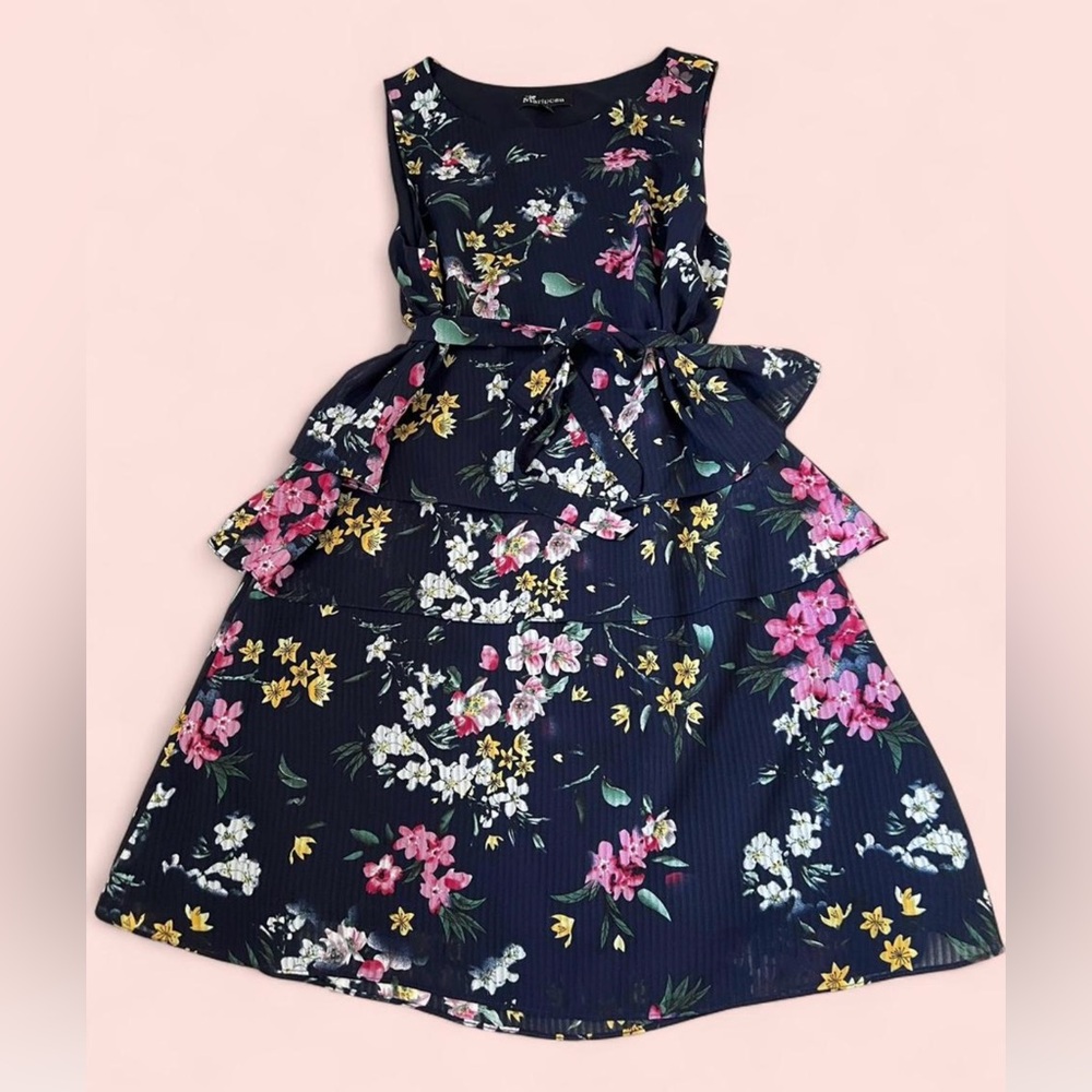 Floral Sleeveless Women Dress - Navy and Pink